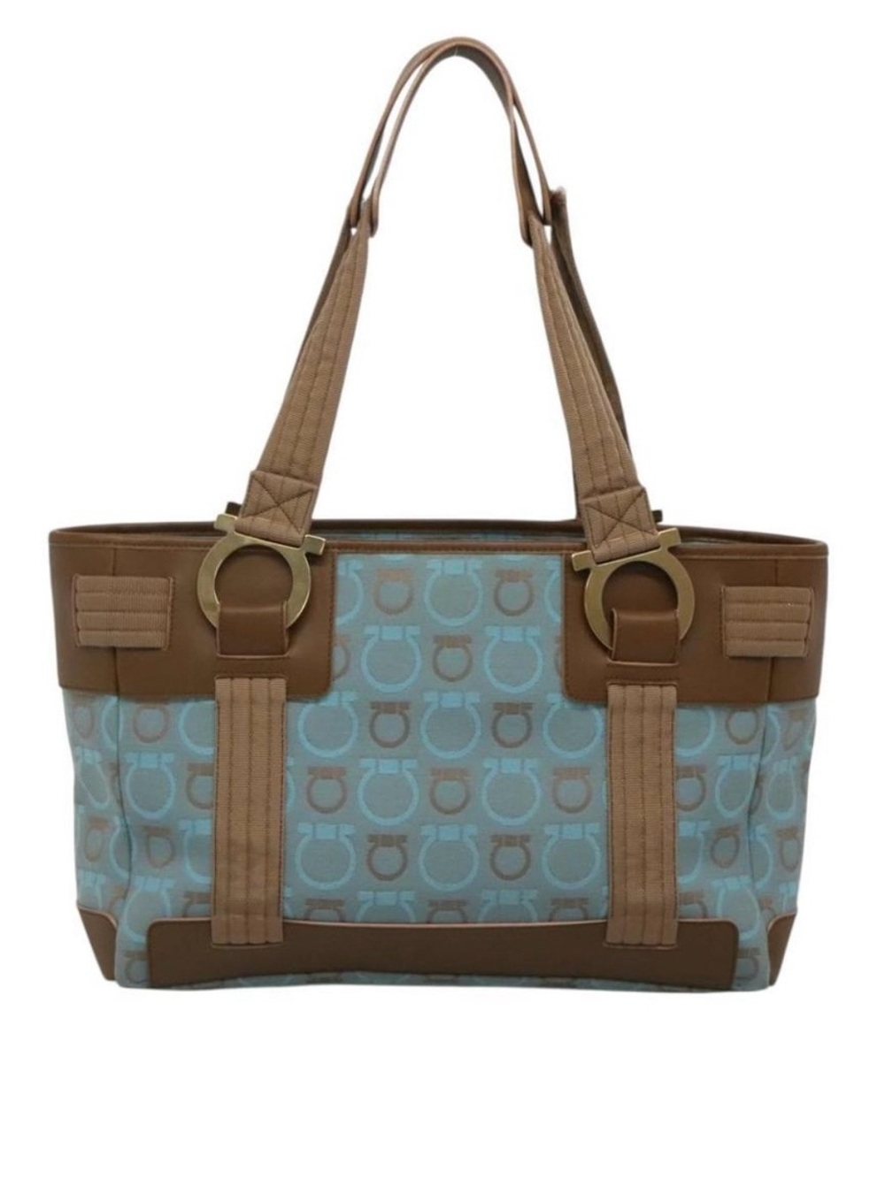 Salvatore Ferragamo Gancini canvas and leather tote bag with gold-tone hardware